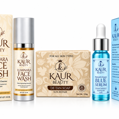 Kaur Beauty Skin Brightening Combo – De-Tan Soap + Face Wash + Blue Serum